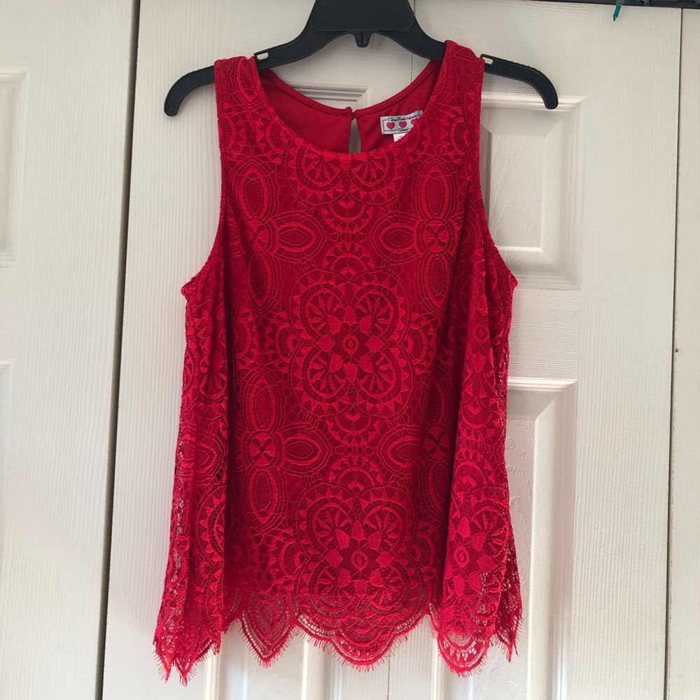 Red lace sleeveless blouse